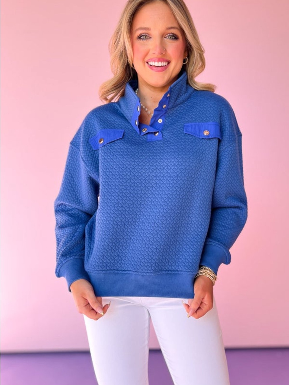 SSYS XL NWOT Delaney Diamond Quilted Nylon Contrast Pullover Ink Blue
